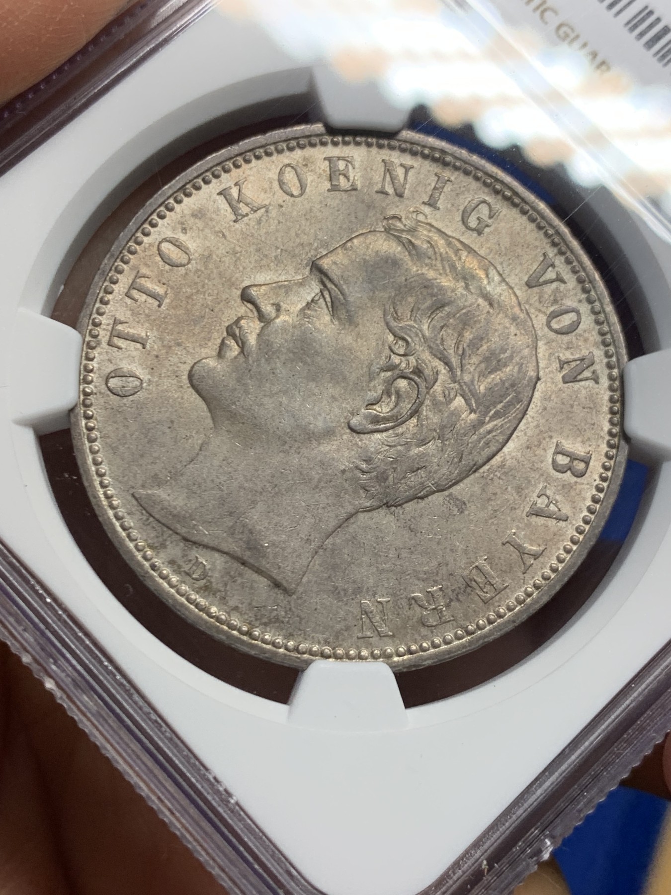 《竞宝斋》第242场-周日，周一 新年开场 (全场包邮) NGC MS62 德国1903D巴伐利亚奥托5马克大银币 流通版5马克MS极少