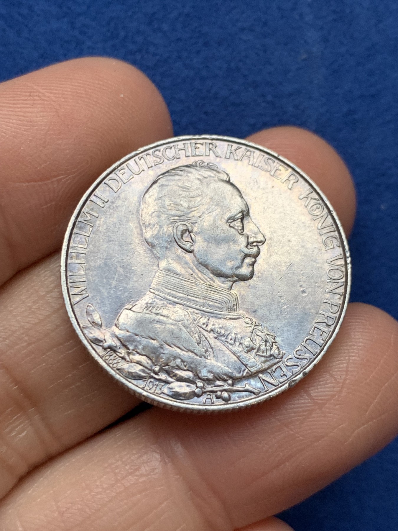 《竞宝斋》第242场-周日，周一 新年开场 (全场包邮) 德国普鲁士1913年威廉二世花枝2马克银币 老包浆背面光度好