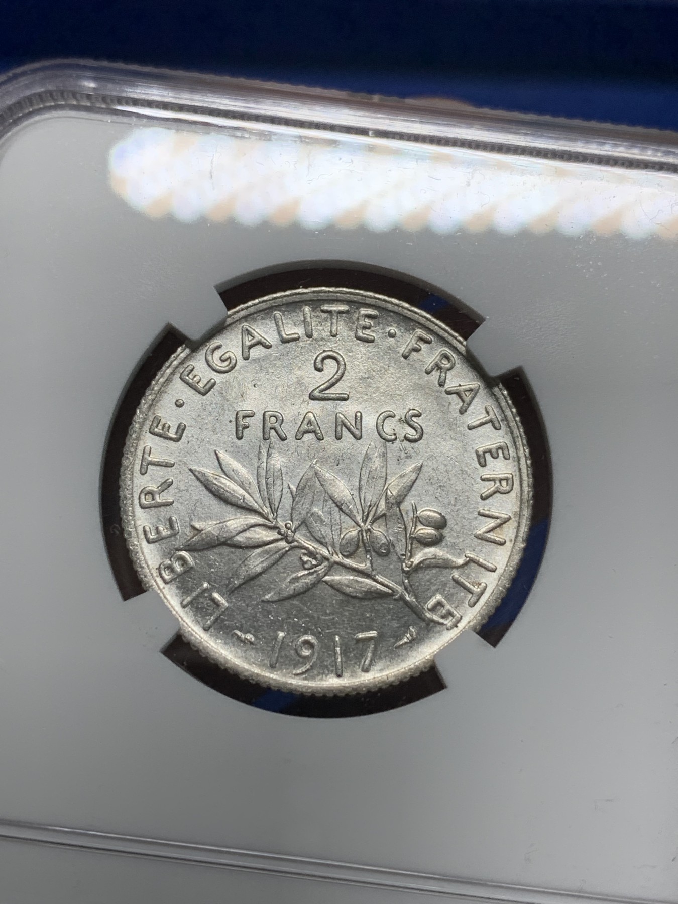 《竞宝斋》第242场-周日，周一 新年开场 (全场包邮) NGC MS62 法国1917年播种女神2法郎银币