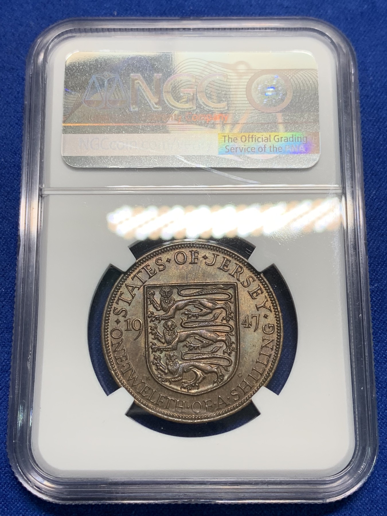 《竞宝斋》第242场-周日，周一 新年开场 (全场包邮) NGC MS64BN 1947年英属泽西岛乔六1/12先令铜币 亚军分