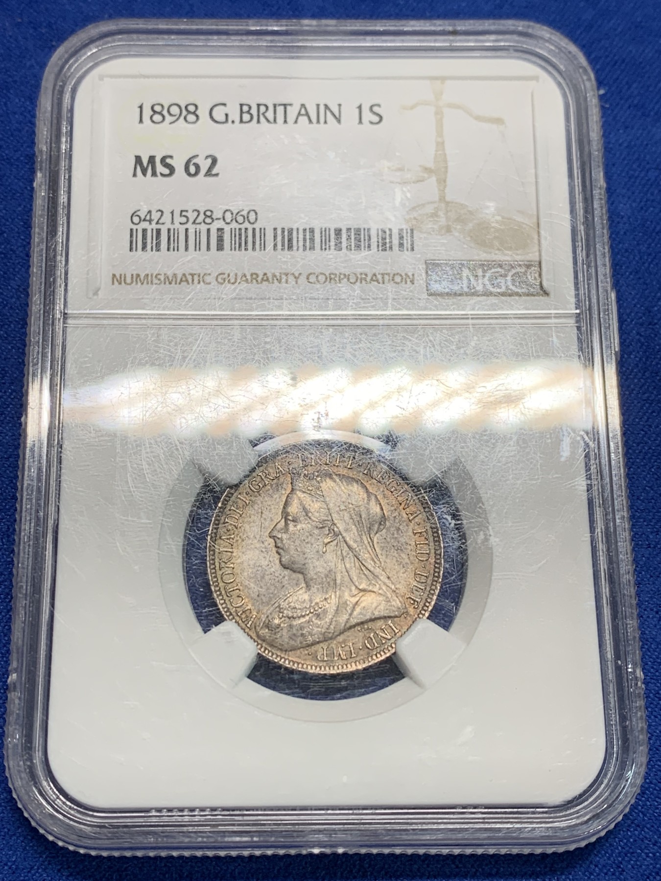 《竞宝斋》第242场-周日，周一 新年开场 (全场包邮) NGC-MS62 英国1898年维多利亚披纱1先令银币 原味包浆 漂亮