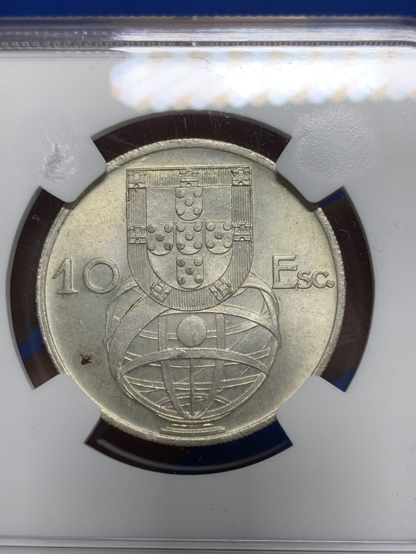 《竞宝斋》第242场-周日，周一 新年开场 (全场包邮) NGC-MS64 葡萄牙1955年大帆船10埃斯库多银币 一帆风顺 性价比高