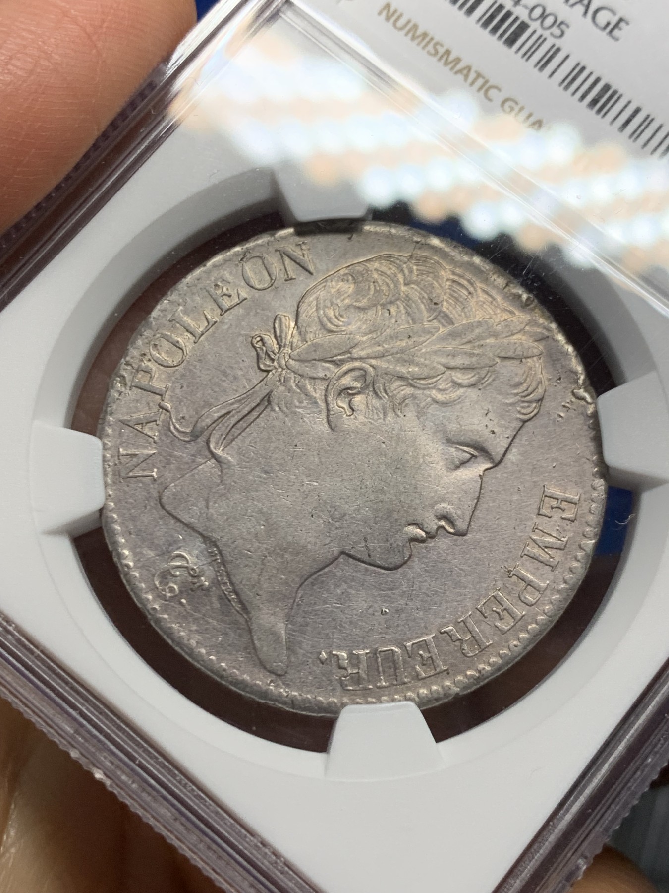 《竞宝斋》第242场-周日，周一 新年开场 (全场包邮) 名誉品 NGC AU 法国 1815年 拿破仑一世 百日王朝 5法郎银币 从3月20日返回法国到6月18日滑铁卢战败 不足百日 发行量极少 也是拿一收藏难点所在 不可错过