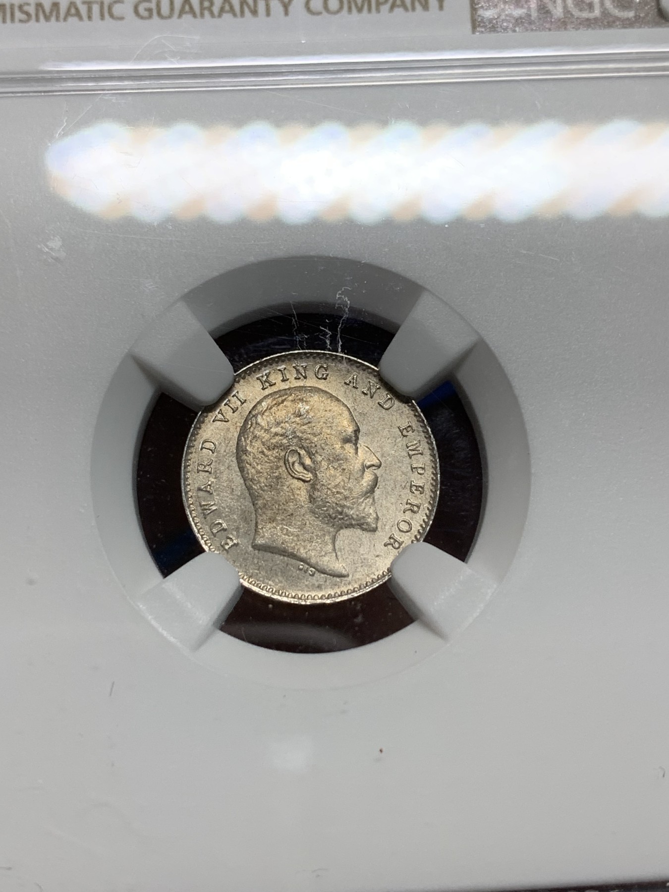 《竞宝斋》第242场-周日，周一 新年开场 (全场包邮) NGC MS63 英属印度1906年C版爱七2安娜银币 原卷拆评级