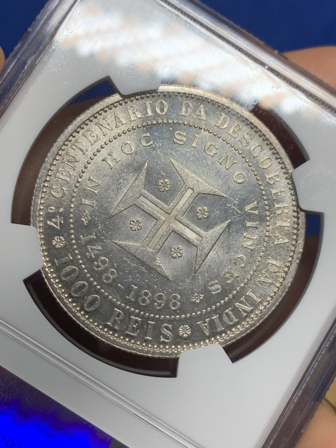 《竞宝斋》第242场-周日，周一 新年开场 (全场包邮) NGC UNC 葡萄牙1898年发现印度戎装版1000瑞斯大银币