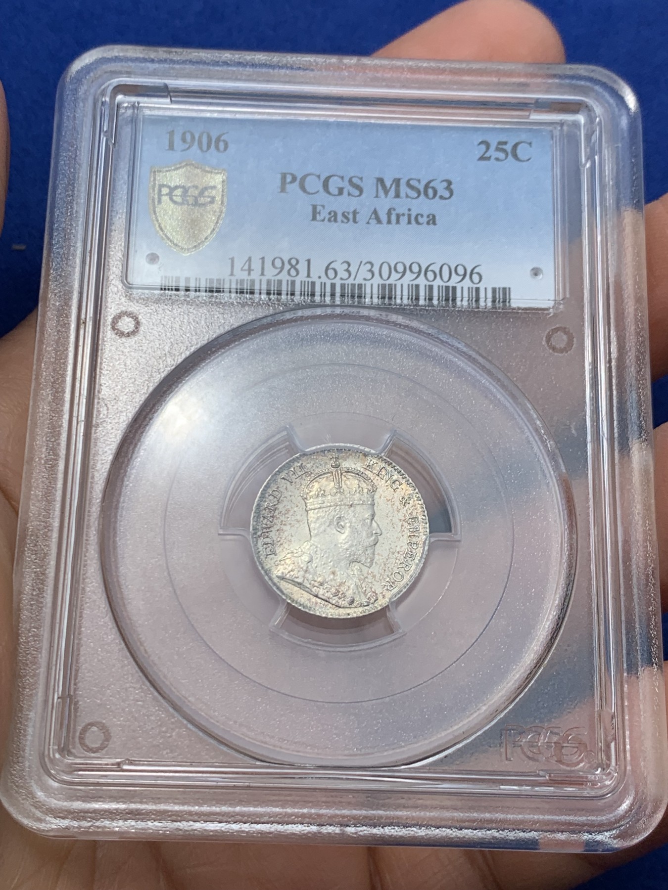 《竞宝斋》第242场-周日，周一 新年开场 (全场包邮) PCGS MS63 英属东非1906年爱德华七世25分银币 少见早期高银品种