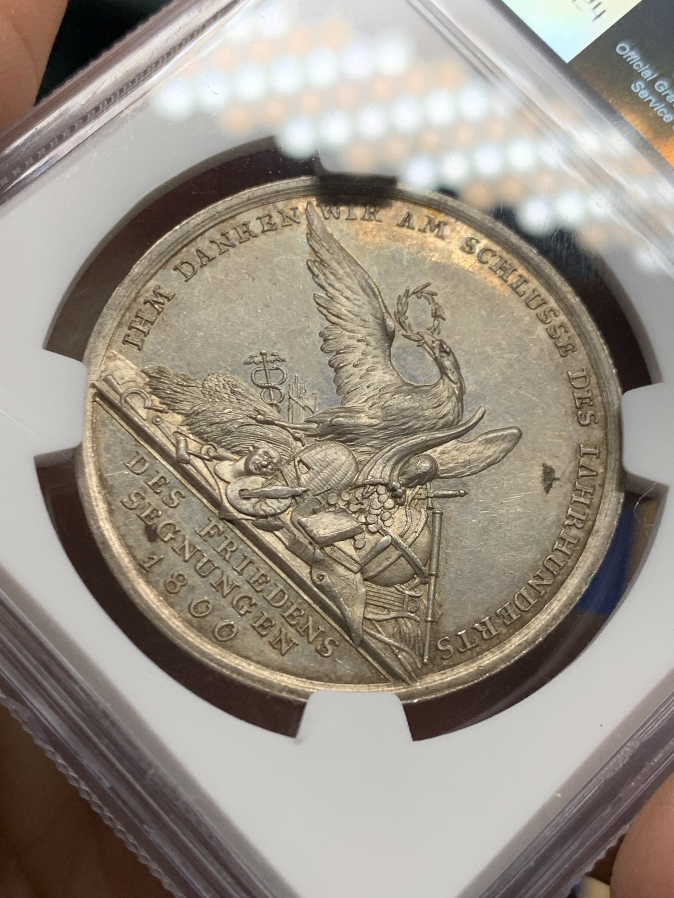 《竞宝斋》第242场-周日，周一 新年开场 (全场包邮) NGC MS62 德国 1800 普鲁士 威廉三世 新世纪 银章 高细节 难得品种