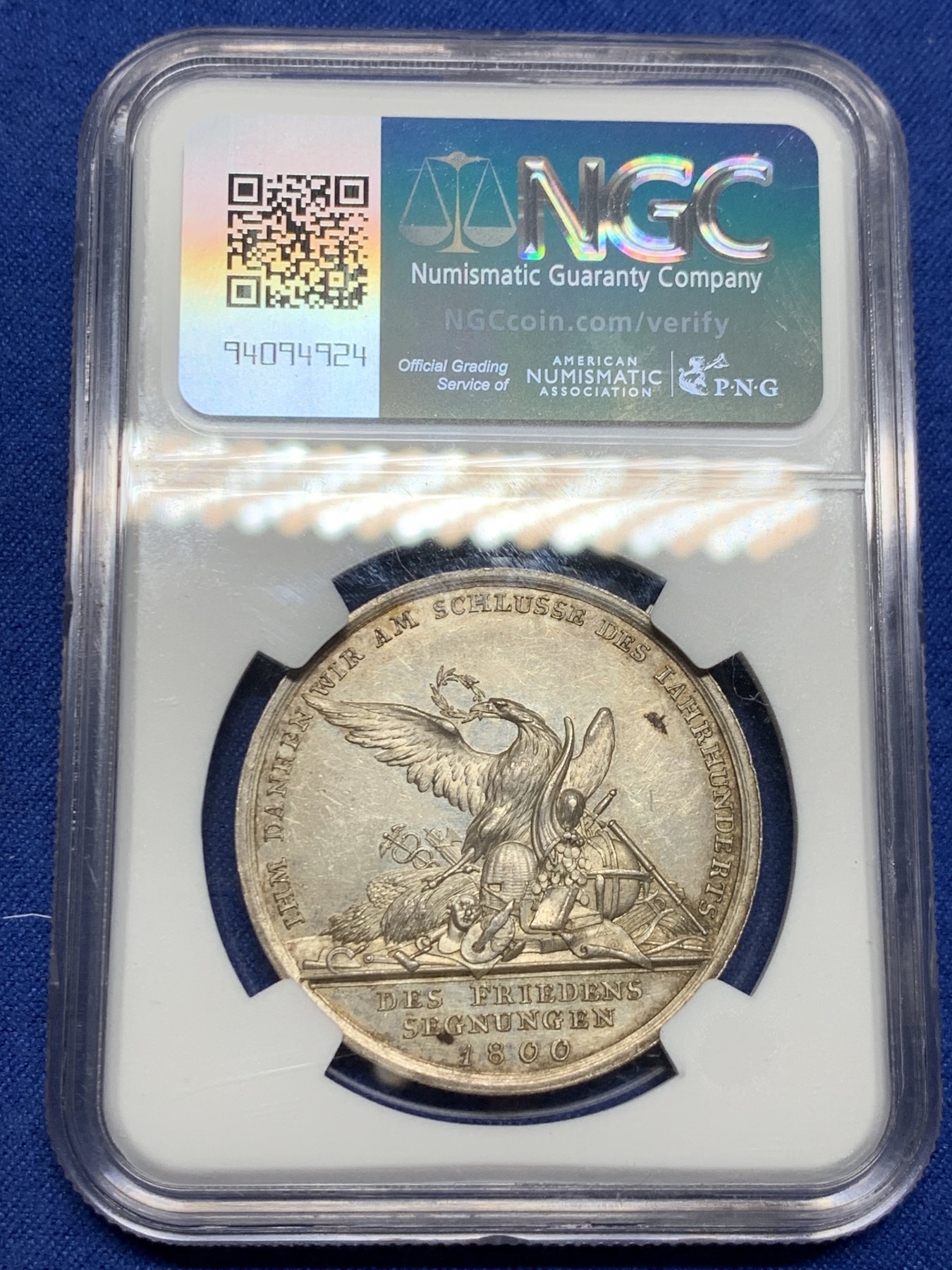 《竞宝斋》第242场-周日，周一 新年开场 (全场包邮) NGC MS62 德国 1800 普鲁士 威廉三世 新世纪 银章 高细节 难得品种