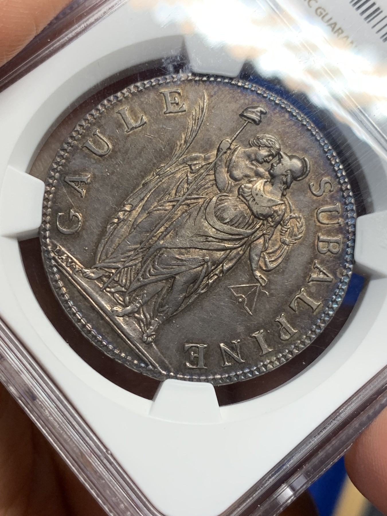 《竞宝斋》第242场-周日，周一 新年开场 (全场包邮) NGC AU58 意大利山南共和国十年 5法郎大银