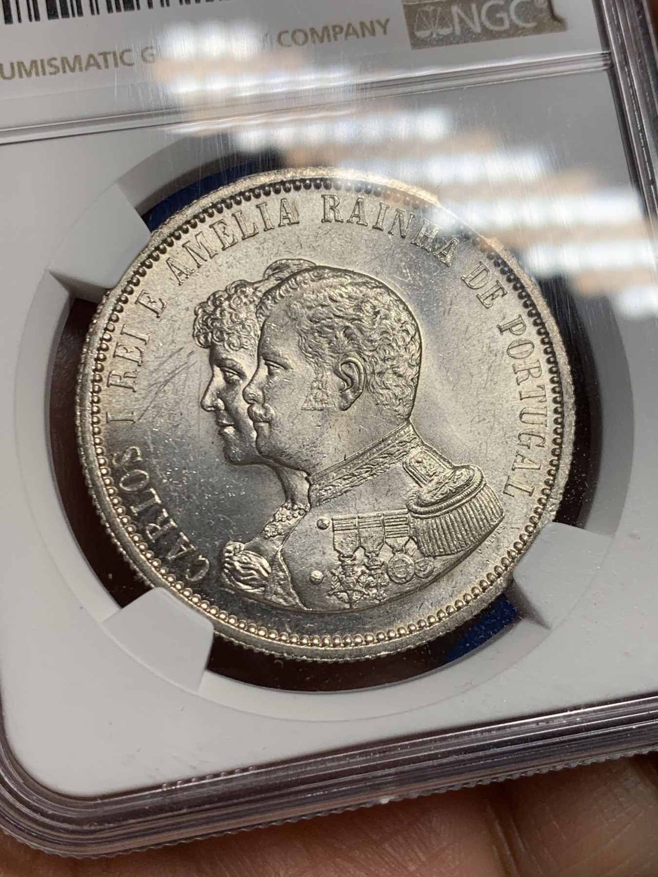 《竞宝斋》第242场-周日，周一 新年开场 (全场包邮) NGC UNC 葡萄牙1898年发现印度戎装版1000瑞斯大银币