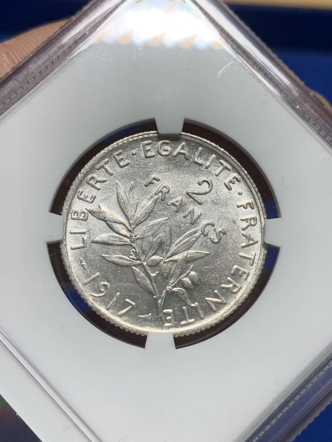 《竞宝斋》第242场-周日，周一 新年开场 (全场包邮) NGC MS62 法国1917年播种女神2法郎银币