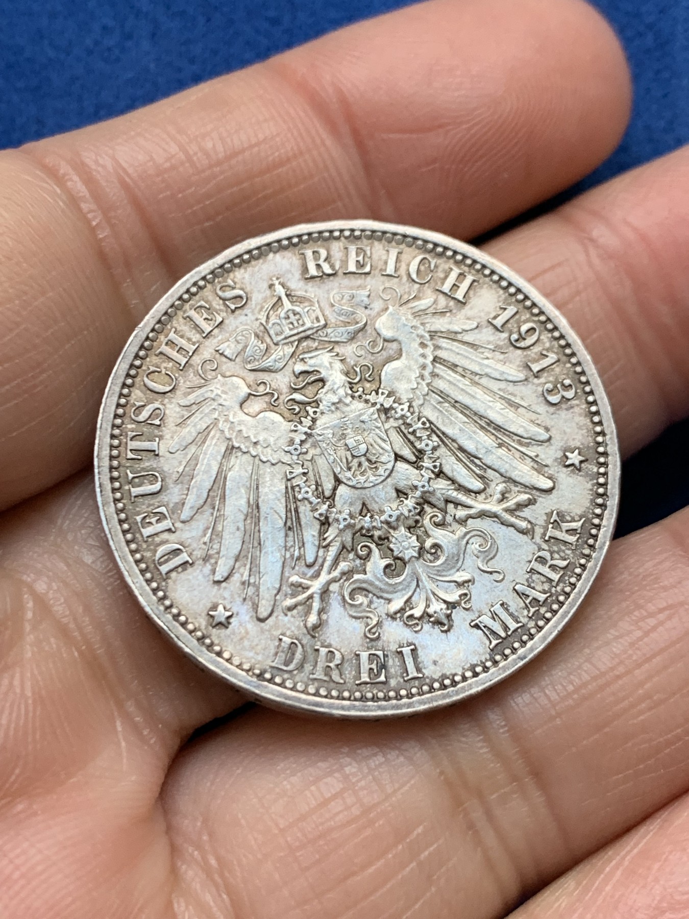 《竞宝斋》第242场-周日，周一 新年开场 (全场包邮) 德国普鲁士1913年建功碑3马克银币 原味带包浆 细节好