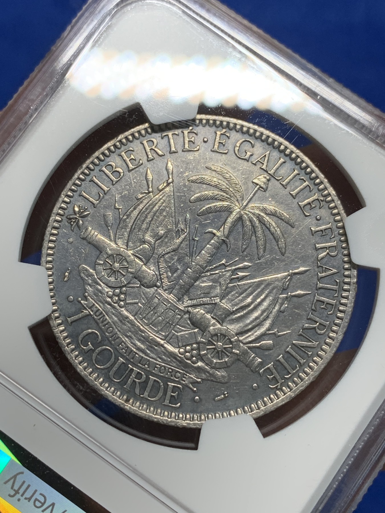 《竞宝斋》第242场-周日，周一 新年开场 (全场包邮) NGC UNC 海地共和国 1881年 女神1元大银币 国内不多见