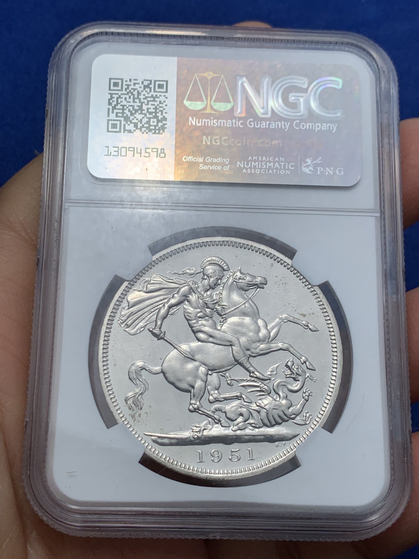 《竞宝斋》第242场-周日，周一 新年开场 (全场包邮) NGC PL64 英国1951年乔治六世克朗 最后的镍马剑