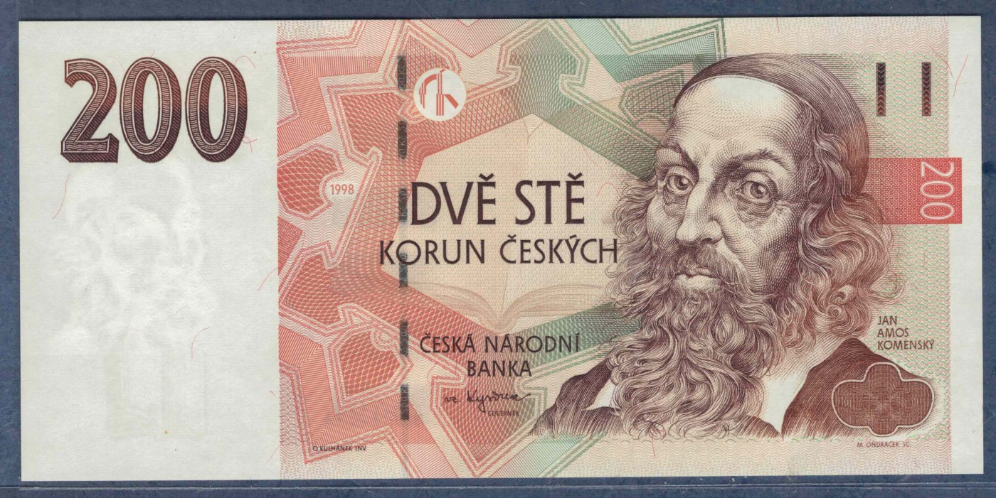 捷克1998年200克朗 欧洲纸币 实物图 UNC