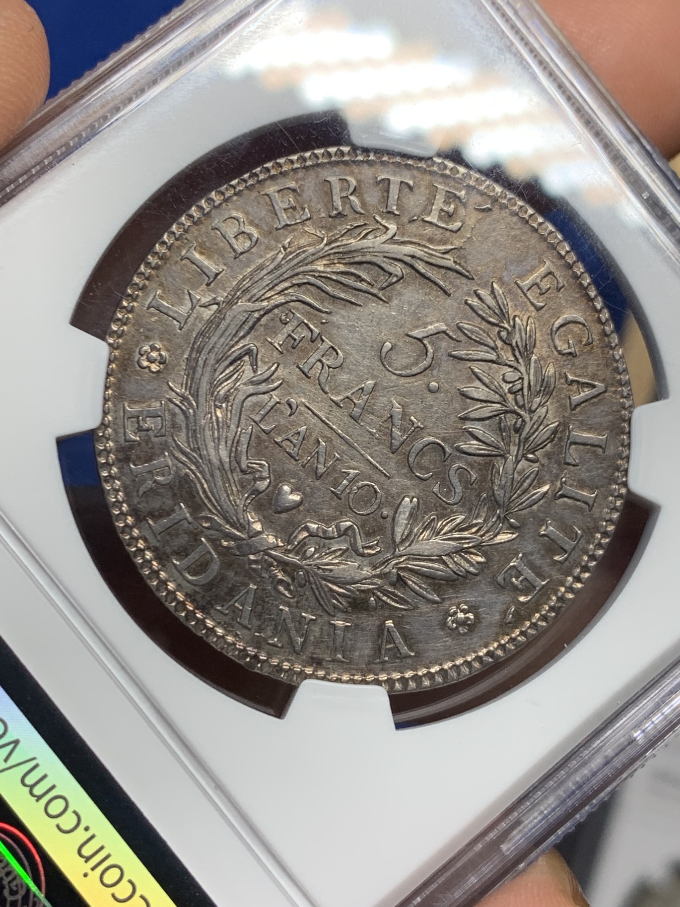 《竞宝斋》第242场-周日，周一 新年开场 (全场包邮) NGC AU58 意大利山南共和国十年 5法郎大银