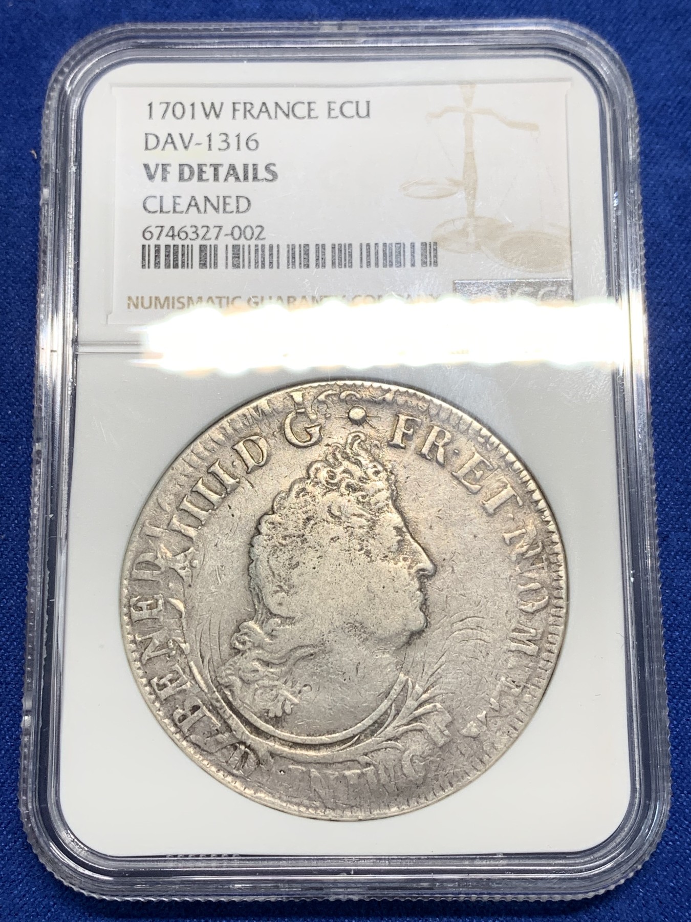 《竞宝斋》第242场-周日，周一 新年开场 (全场包邮) NGC VFD 法国1701太阳王路易十四 1埃居银币 复打明显