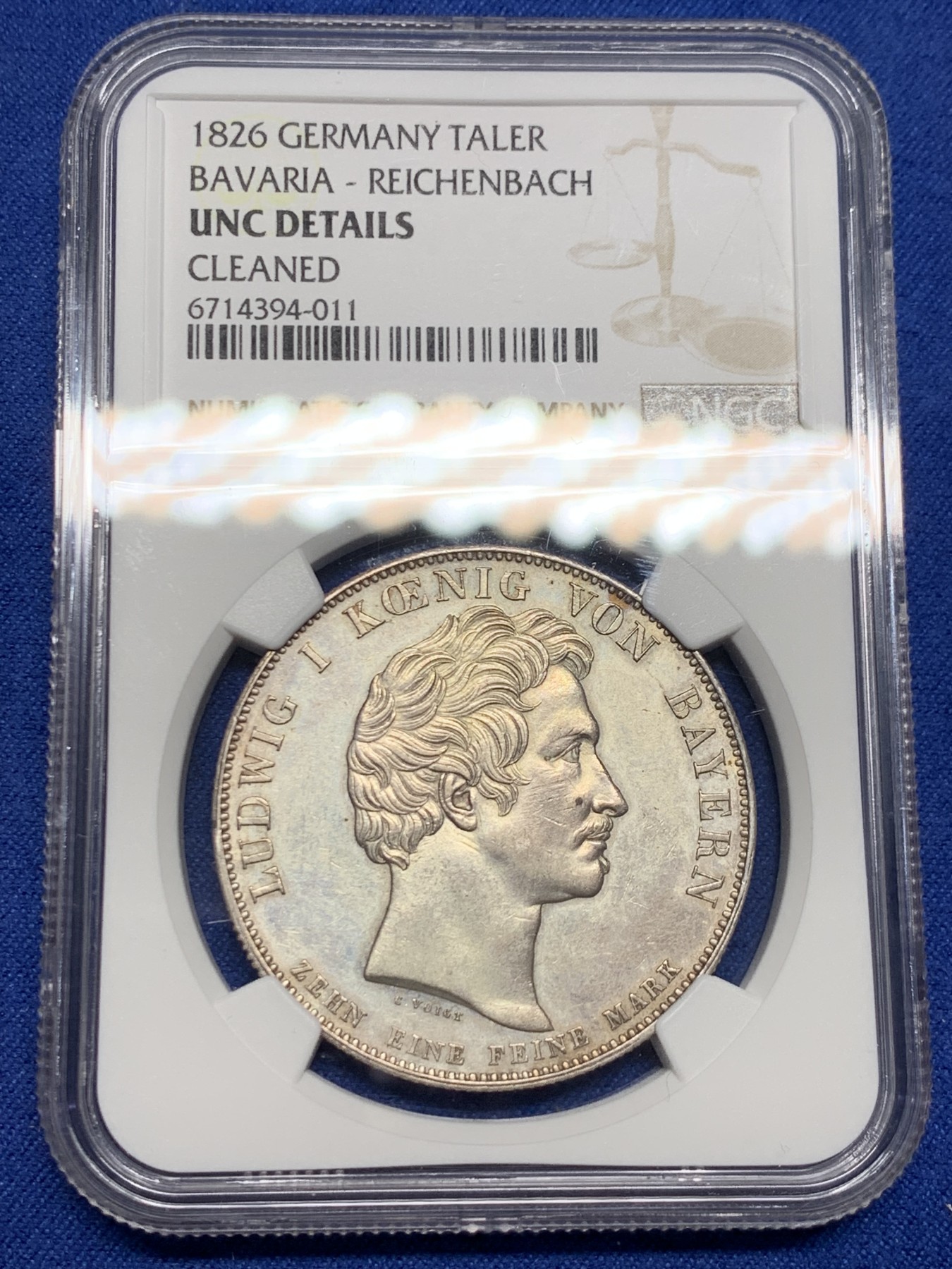 《竞宝斋》第242场-周日，周一 新年开场 (全场包邮) NGC UNC 德国 1826 巴伐利亚 赖兴巴赫和弗劳恩霍夫 泰勒大银币 底板光好带彩