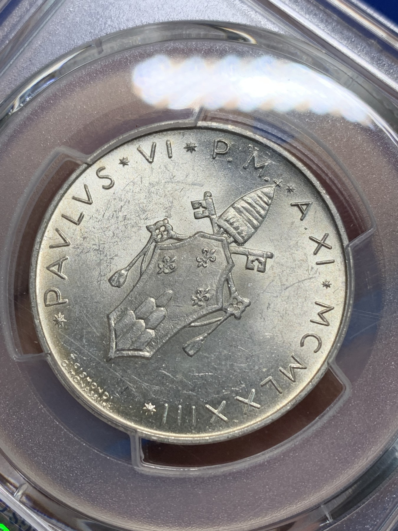 《竞宝斋》第242场-周日，周一 新年开场 (全场包邮) PCGS MS64 梵蒂冈1973年500里拉银币 漂亮葡萄图案