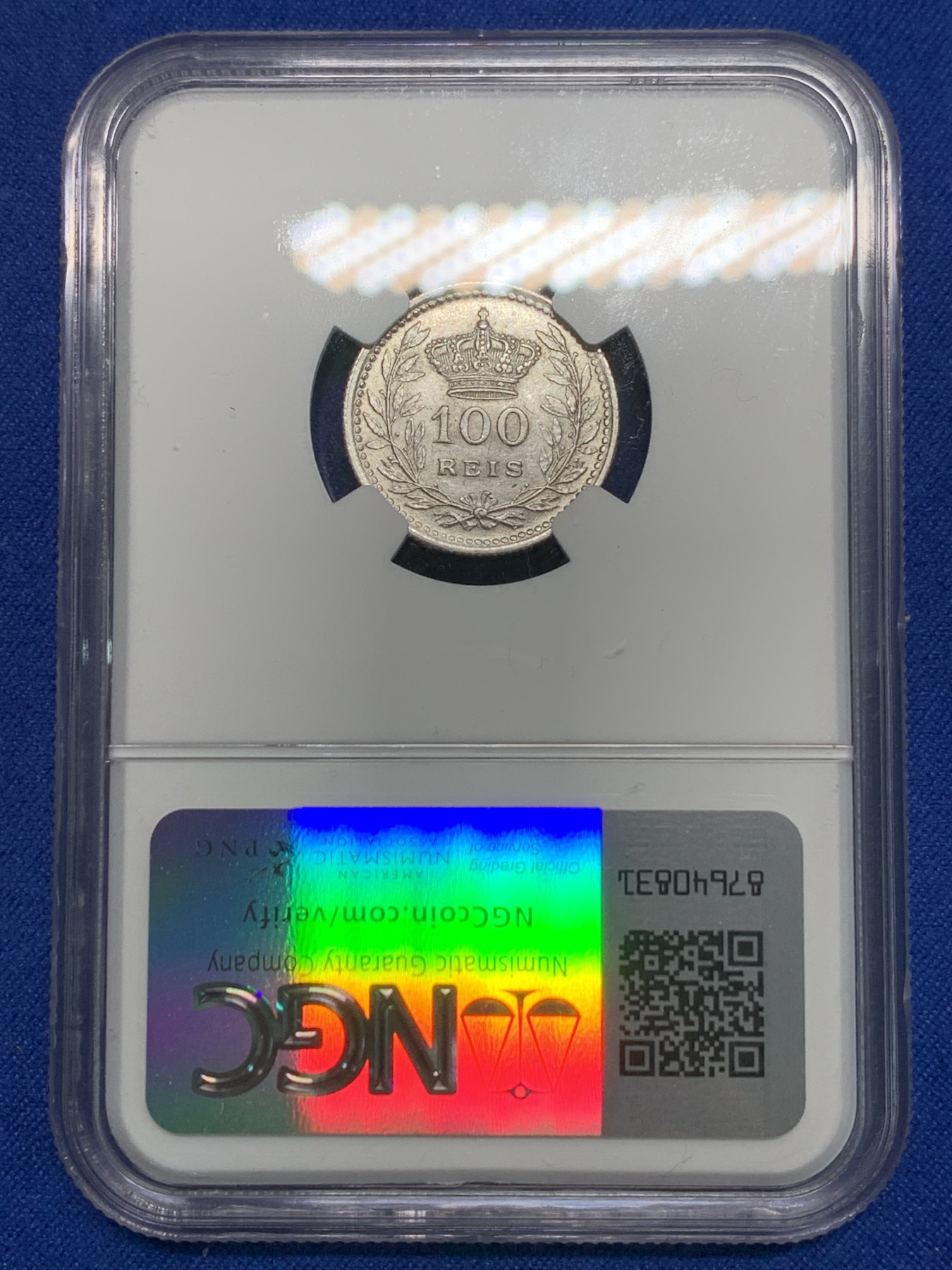 《竞宝斋》第242场-周日，周一 新年开场 (全场包邮) NGC MS61 葡萄牙 1910年 100瑞斯 银币