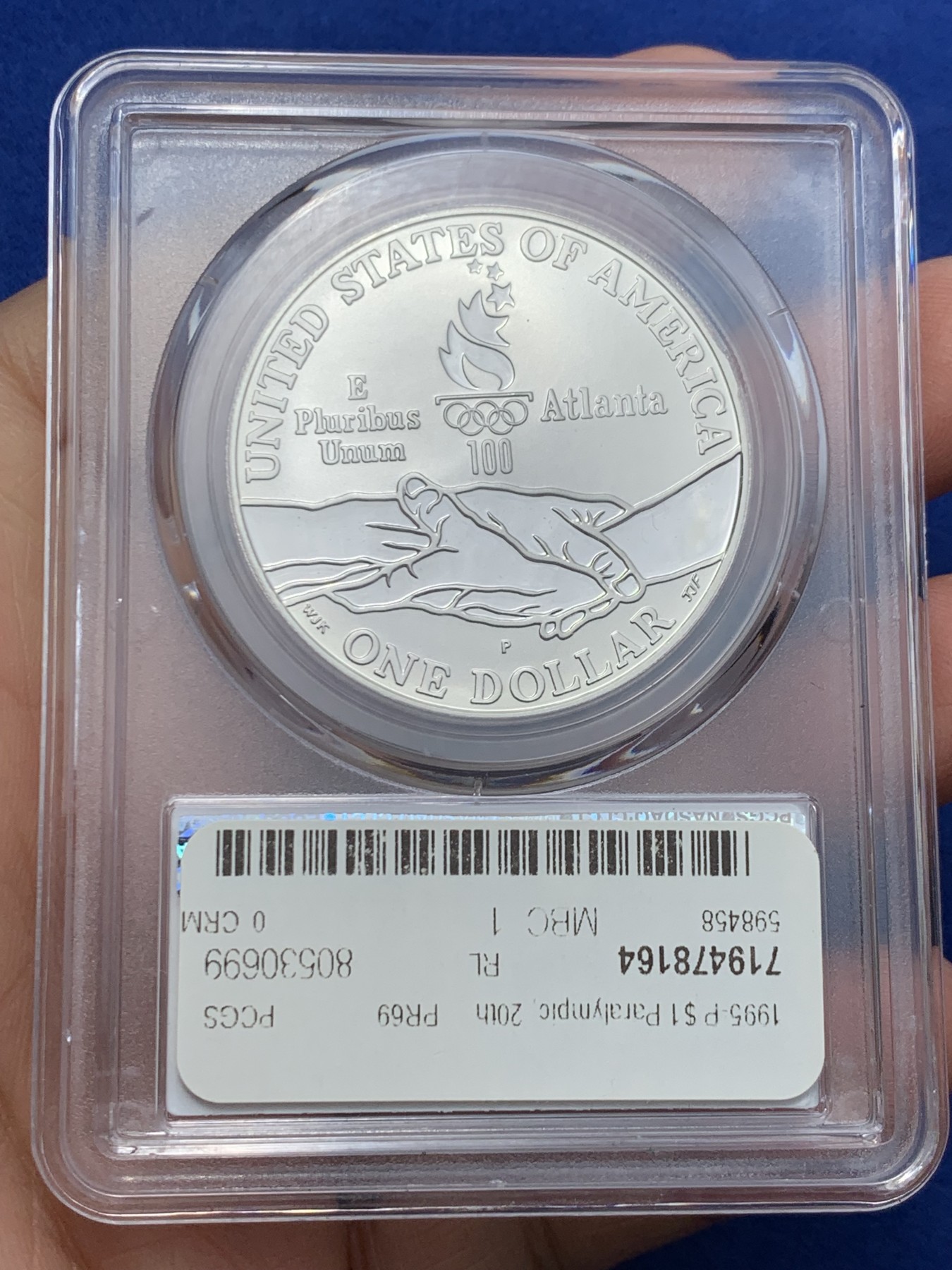 《竞宝斋》第242场-周日，周一 新年开场 (全场包邮) PCGS PR69DC 美国1995年P版残奥盲跑1美元大银币 带奥运标签