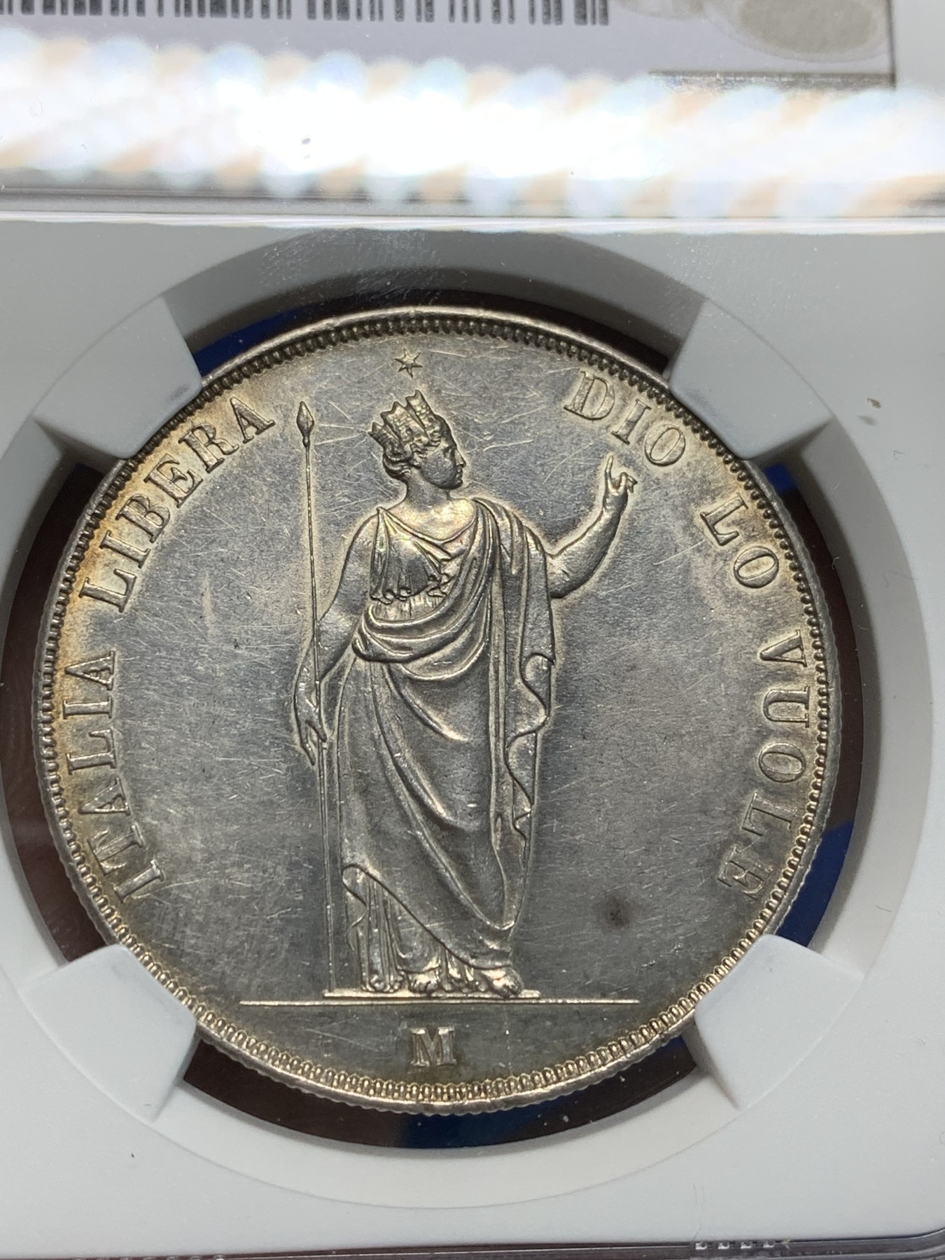 《竞宝斋》第242场-周日，周一 新年开场 (全场包邮) NGC UNC 意大利1848年伦巴第革命政府5里拉银币 女神像