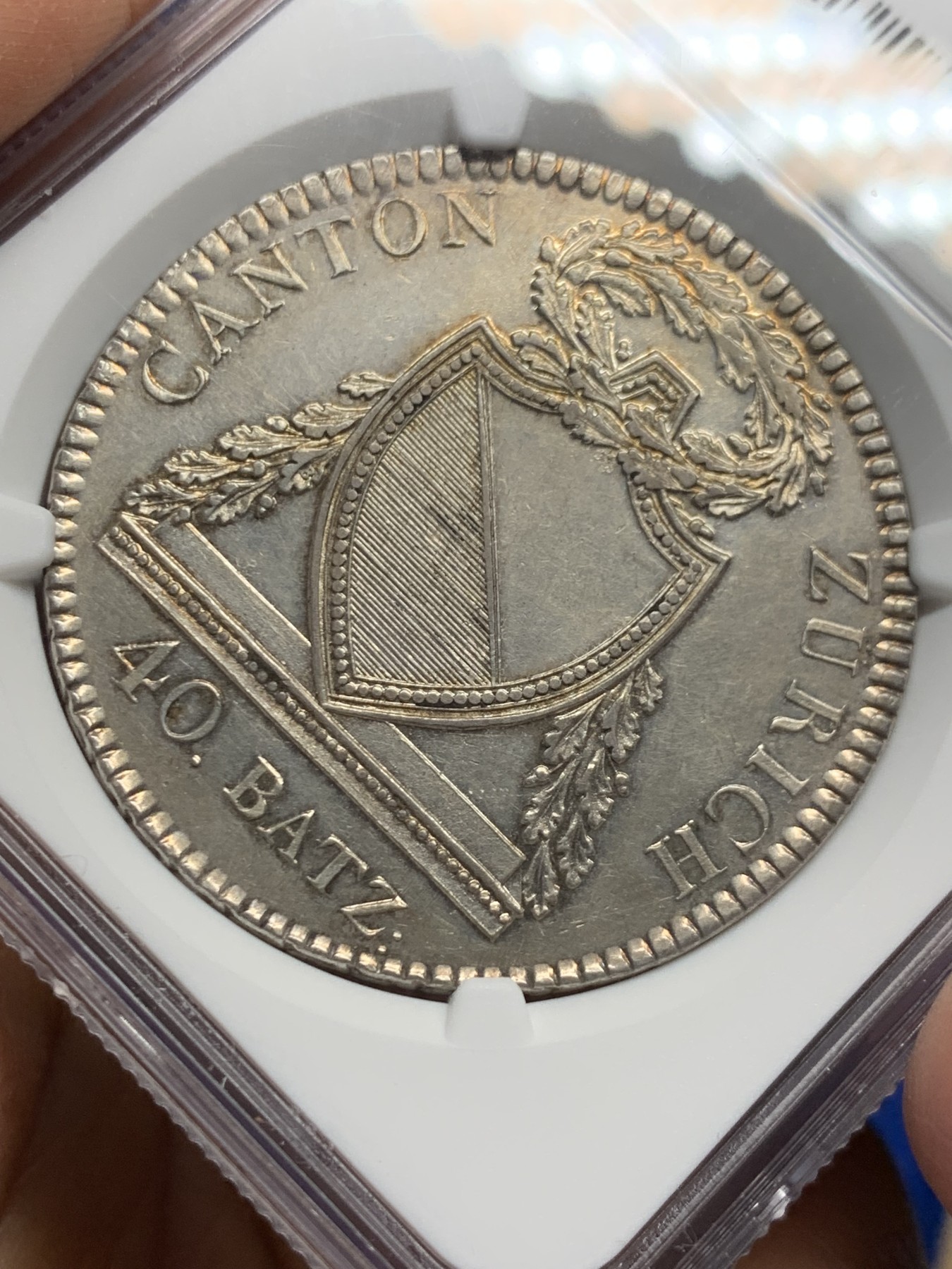 《竞宝斋》第242场-周日，周一 新年开场 (全场包邮) NGC AU58 瑞士 1813年 苏黎世 40巴增 大银币 深打细节好