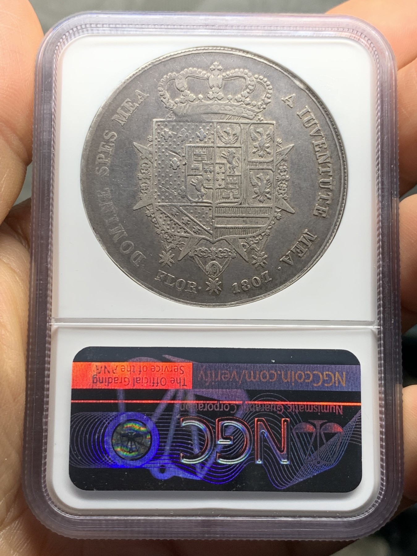 《竞宝斋》第242场-周日，周一 新年开场 (全场包邮) NGC-VF30 1807年意大利邦国托斯卡纳10里拉 母子头像大银币 NGC盒子加厚