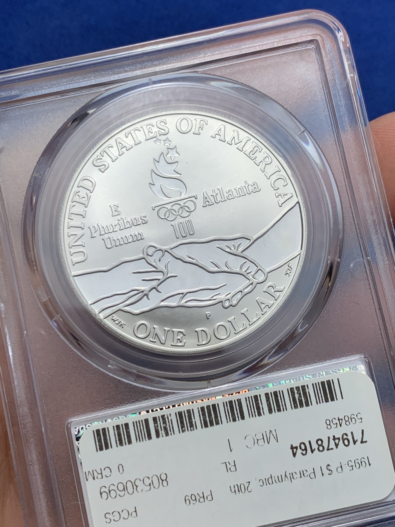 《竞宝斋》第242场-周日，周一 新年开场 (全场包邮) PCGS PR69DC 美国1995年P版残奥盲跑1美元大银币 带奥运标签