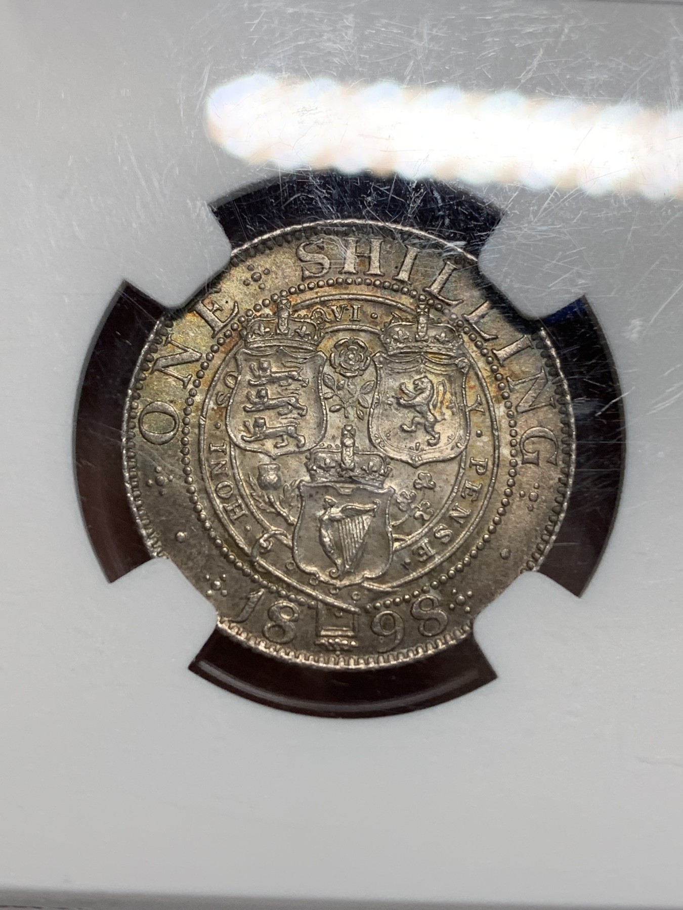 《竞宝斋》第242场-周日，周一 新年开场 (全场包邮) NGC-MS62 英国1898年维多利亚披纱1先令银币 原味包浆 漂亮