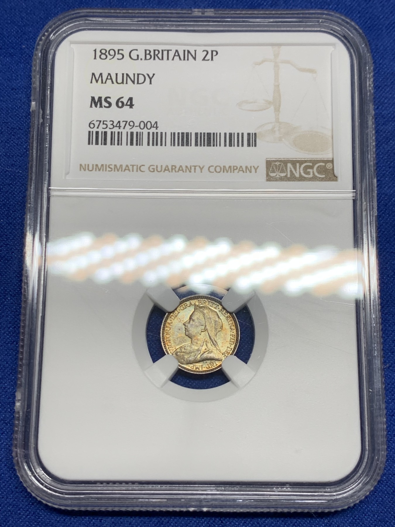 《竞宝斋》第242场-周日，周一 新年开场 (全场包邮) NGC MS64 英国1895年维多利亚批纱2便士灌足节银币
