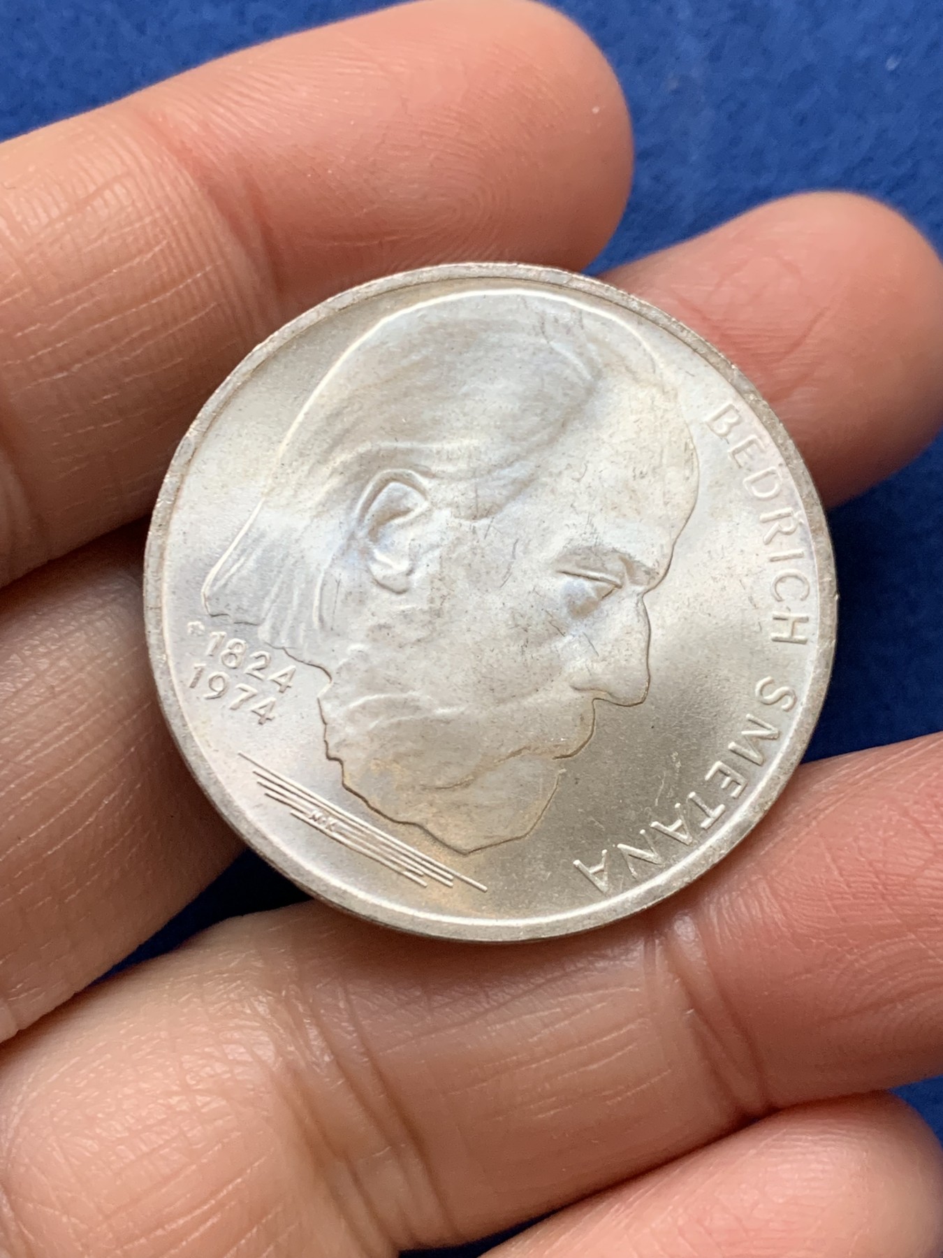 《竞宝斋》第242场-周日，周一 新年开场 (全场包邮) 1974年捷克斯洛伐克音乐家斯美塔那诞辰一百周年银币