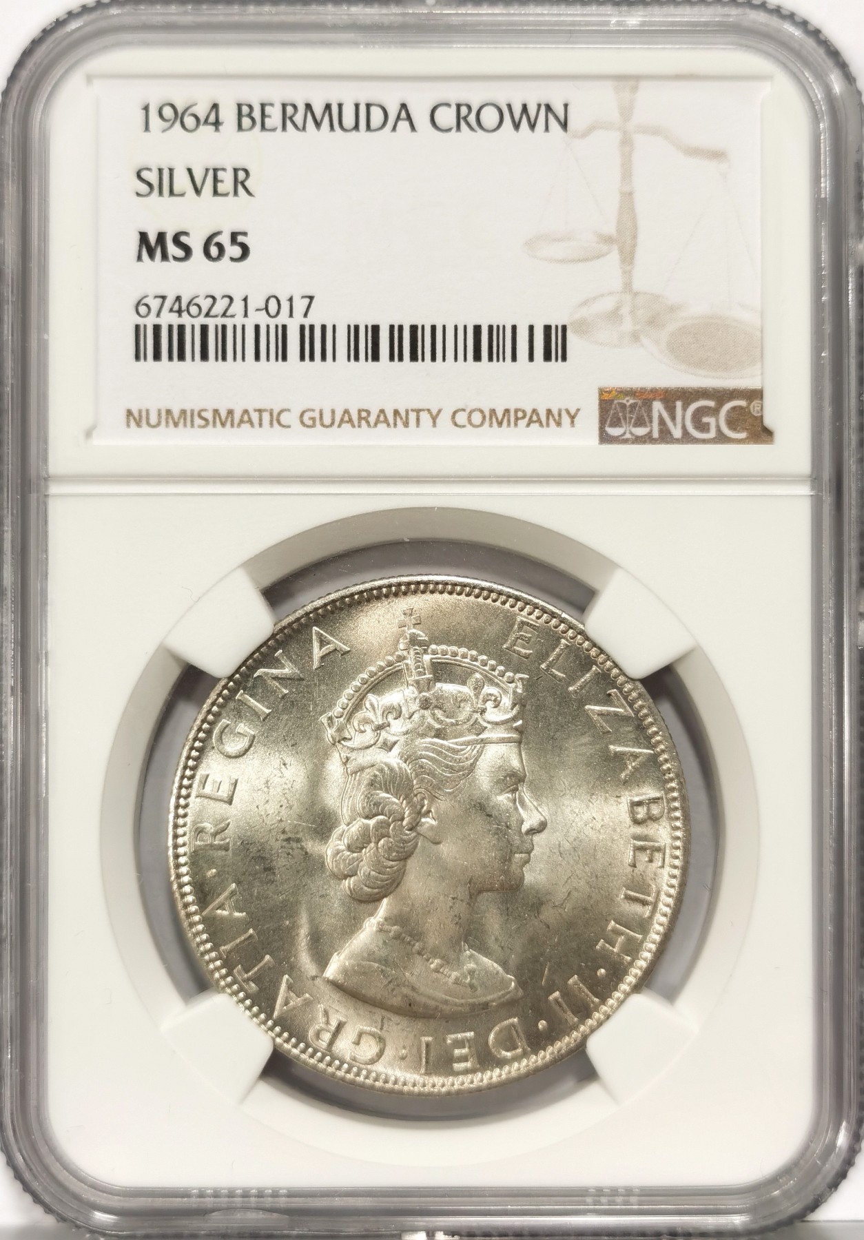 博洋堂世界钱币拍卖第066期（全场包邮） NGC MS65 英属百慕大1964年伊丽莎白二世1克朗银币，收藏级分数