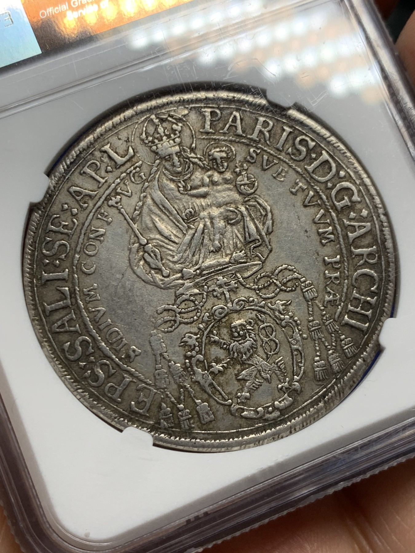 《竞宝斋》第242场-周日，周一 新年开场 (全场包邮) NGC-AU53 神罗奥地利萨尔茨堡1644年主教泰勒 天使抱婴手工打制大银币