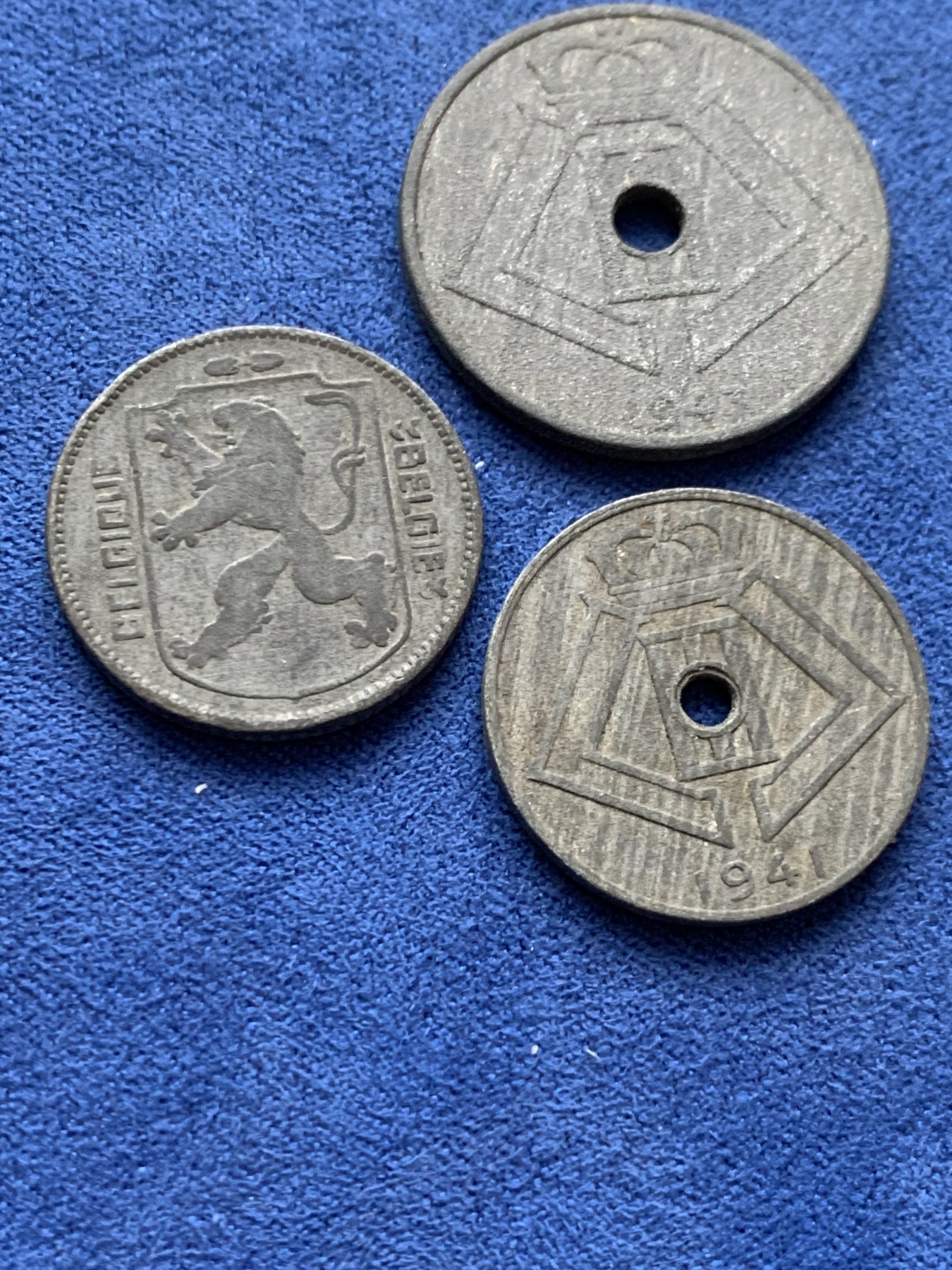 《竞宝斋》第242场-周日，周一 新年开场 (全场包邮) 3枚一组 1941年比利时傀儡政府时期1法郎锌币+25分锌币+10分锌币