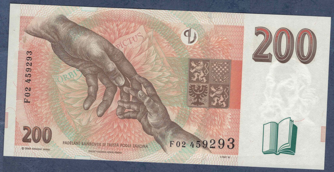 捷克1998年200克朗 欧洲纸币 实物图 UNC