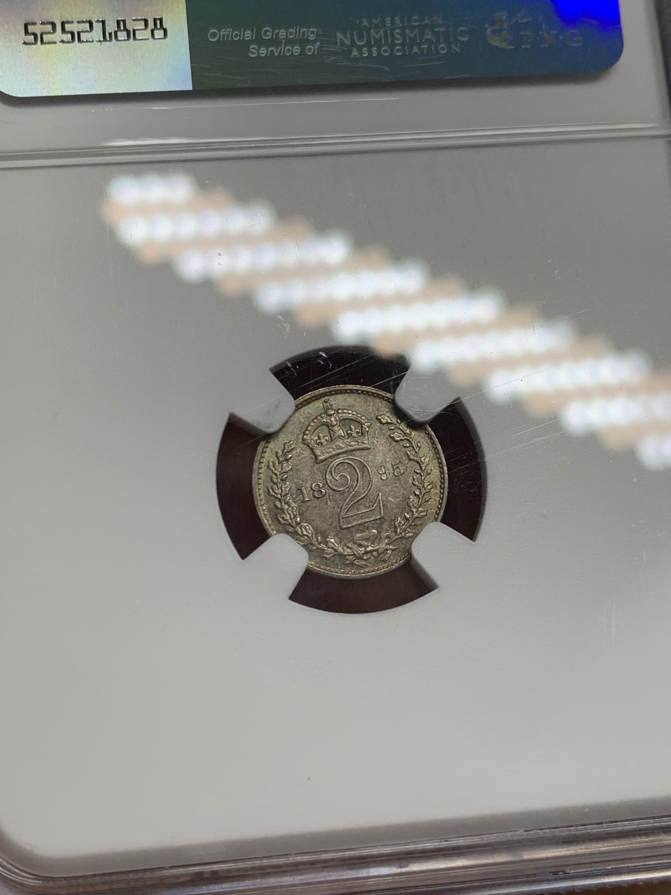 《竞宝斋》第242场-周日，周一 新年开场 (全场包邮) NGC MS64 英国1895年维多利亚批纱2便士灌足节银币