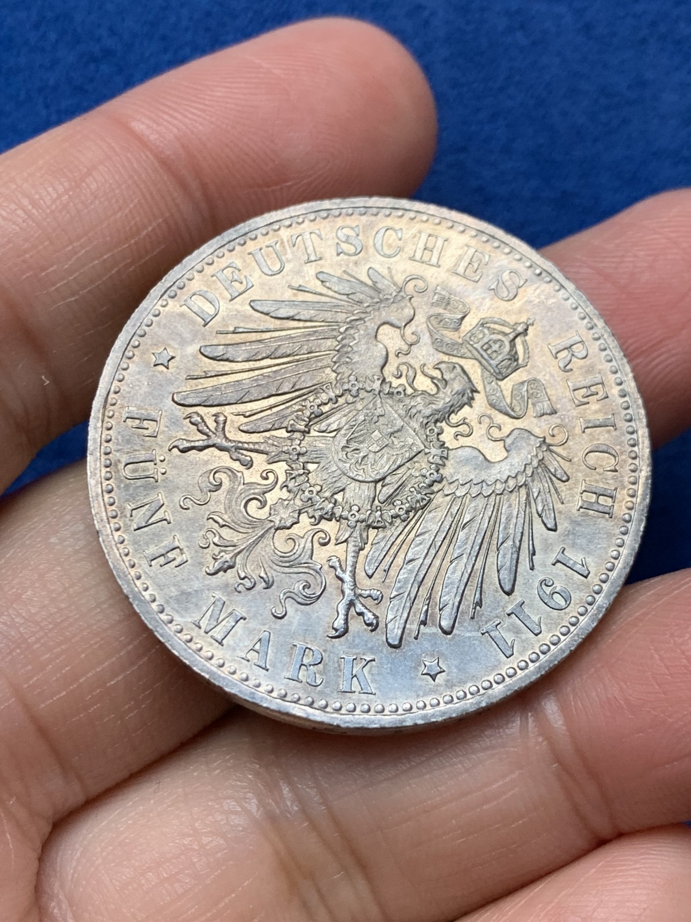 《竞宝斋》第242场-周日，周一 新年开场 (全场包邮) 德国1911年摄政王利奥波德5马克银币，高品质裸币