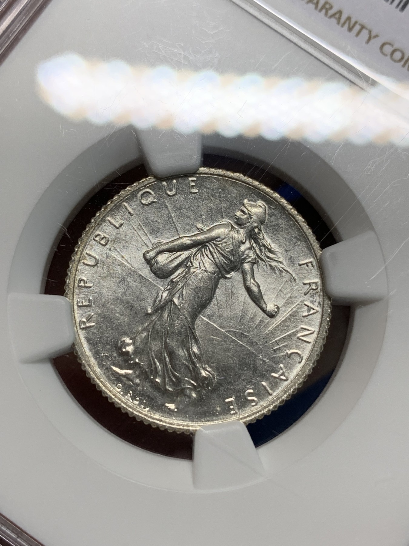 《竞宝斋》第242场-周日，周一 新年开场 (全场包邮) NGC MS64 法国1918年播种女神1法郎银币