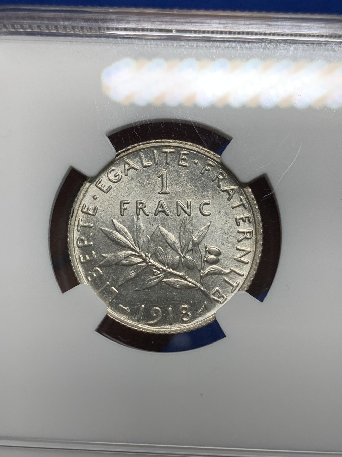 《竞宝斋》第242场-周日，周一 新年开场 (全场包邮) NGC MS64 法国1918年播种女神1法郎银币