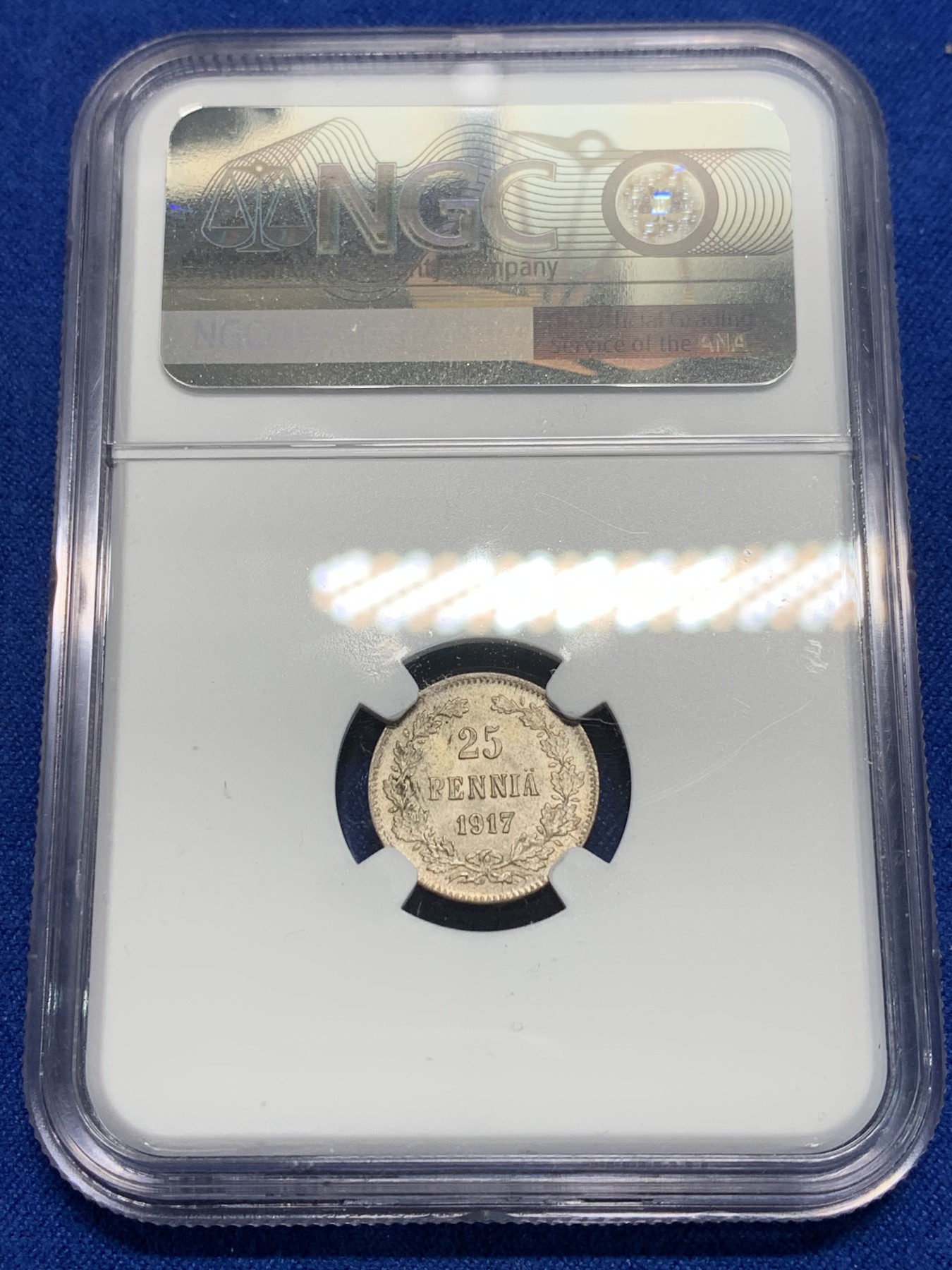《竞宝斋》第242场-周日，周一 新年开场 (全场包邮) NGC MS65 俄占芬兰1917年25盆尼小银币