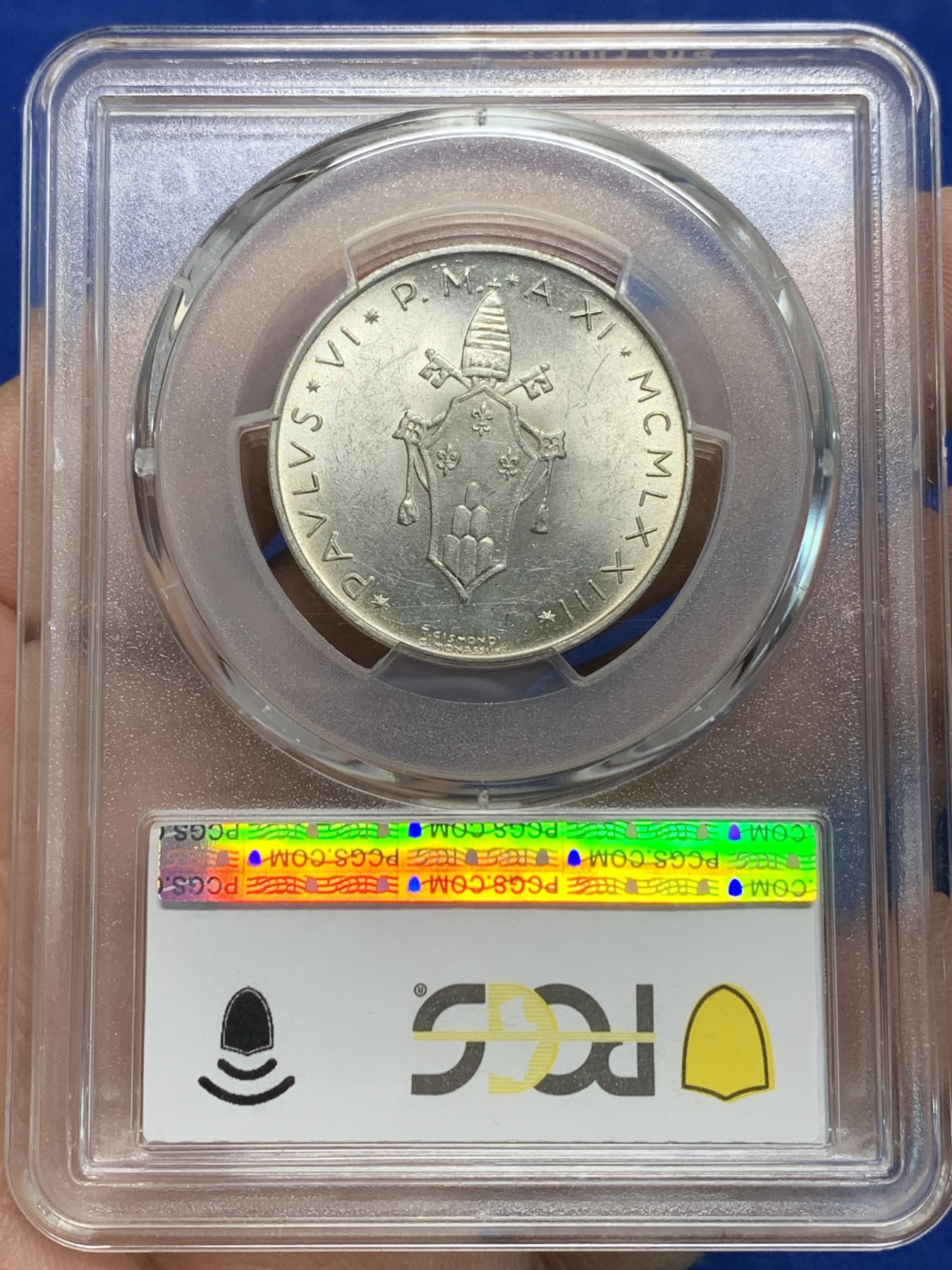 《竞宝斋》第242场-周日，周一 新年开场 (全场包邮) PCGS MS64 梵蒂冈1973年500里拉银币 漂亮葡萄图案