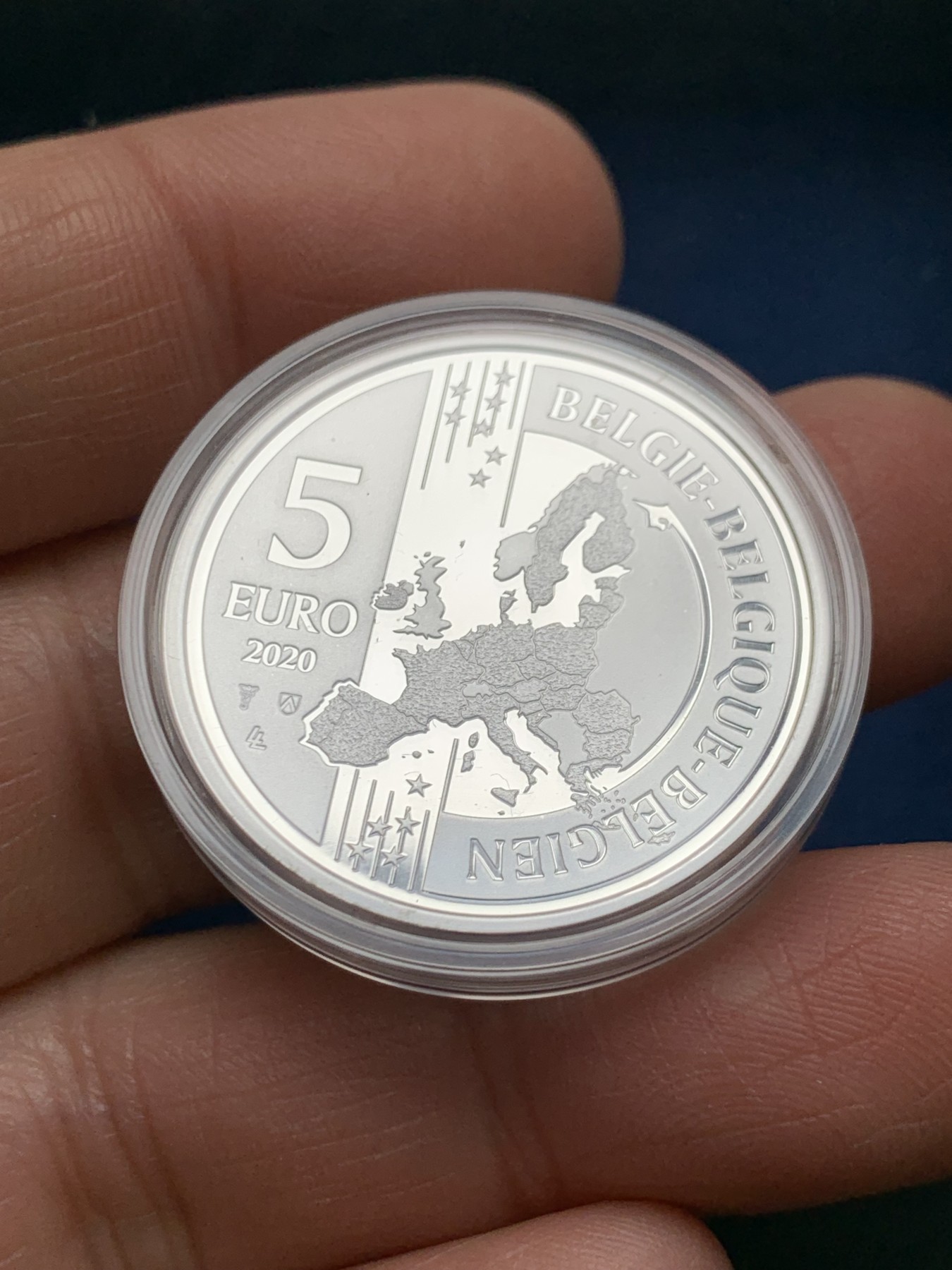 《竞宝斋》第242场-周日，周一 新年开场 (全场包邮) 比利时2020年火车背景国家地图精制银币 925银 原包装 带证书