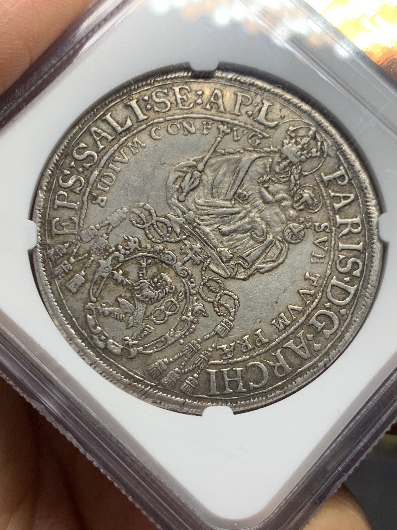 《竞宝斋》第242场-周日，周一 新年开场 (全场包邮) NGC-AU53 神罗奥地利萨尔茨堡1644年主教泰勒 天使抱婴手工打制大银币