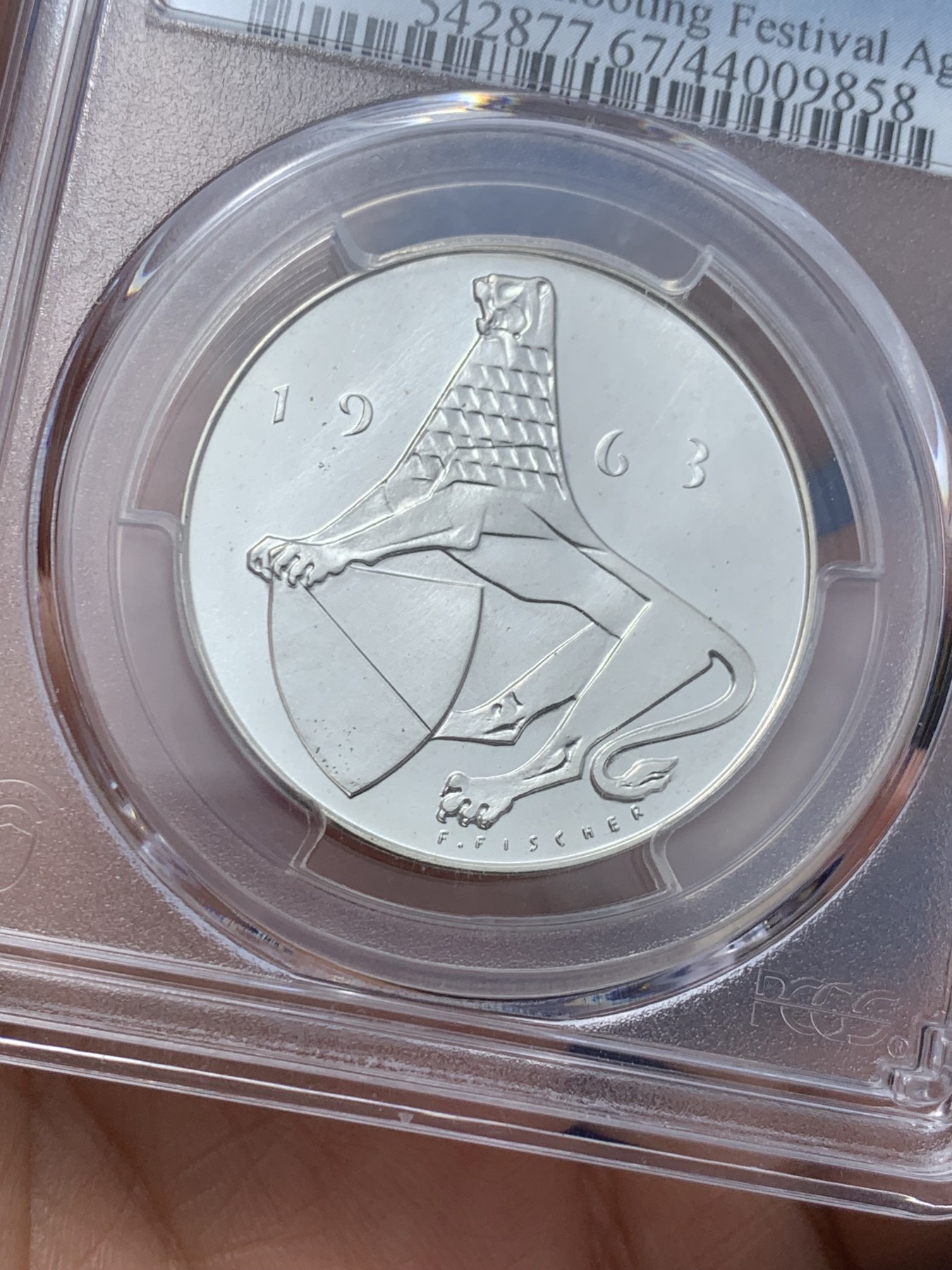 《竞宝斋》第242场-周日，周一 新年开场 (全场包邮) PCGS MS67 瑞士 苏黎世 1963年 射击节 银章 设计简约精美