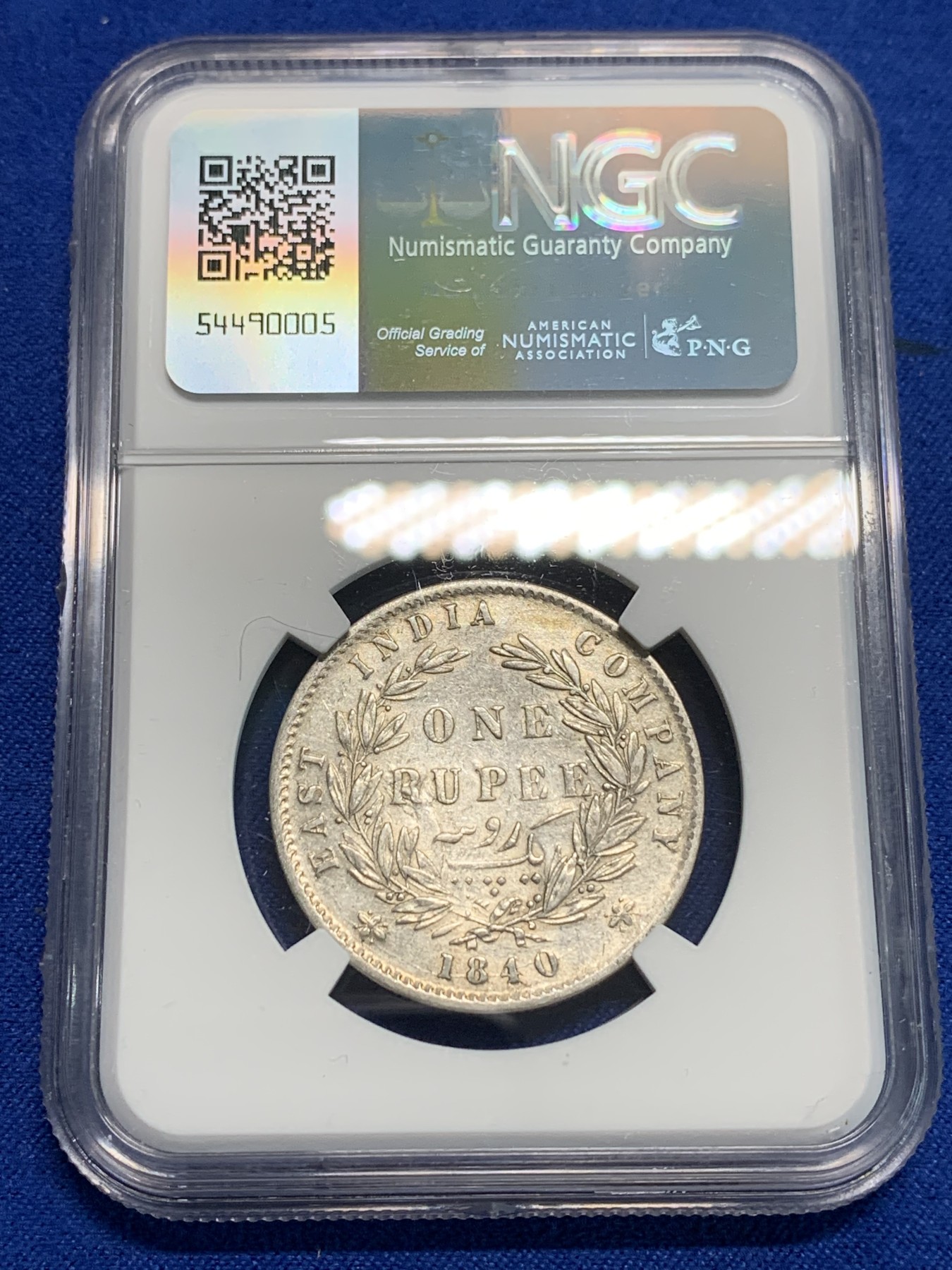 《竞宝斋》第242场-周日，周一 新年开场 (全场包邮) NGC XF40 英属印度1840年维多利亚女王双辫版1卢比银币