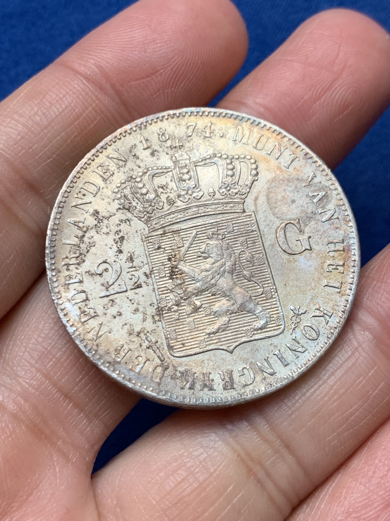 《竞宝斋》第242场-周日，周一 新年开场 (全场包邮) 荷兰1874年威廉三世2.5盾大银币 945银 细节不错