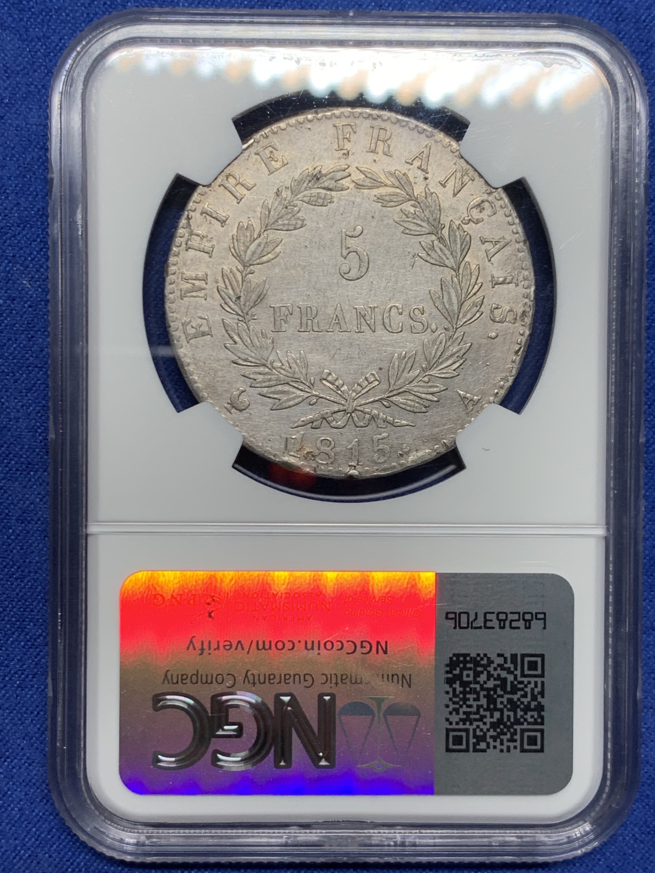《竞宝斋》第242场-周日，周一 新年开场 (全场包邮) 名誉品 NGC AU 法国 1815年 拿破仑一世 百日王朝 5法郎银币 从3月20日返回法国到6月18日滑铁卢战败 不足百日 发行量极少 也是拿一收藏难点所在 不可错过