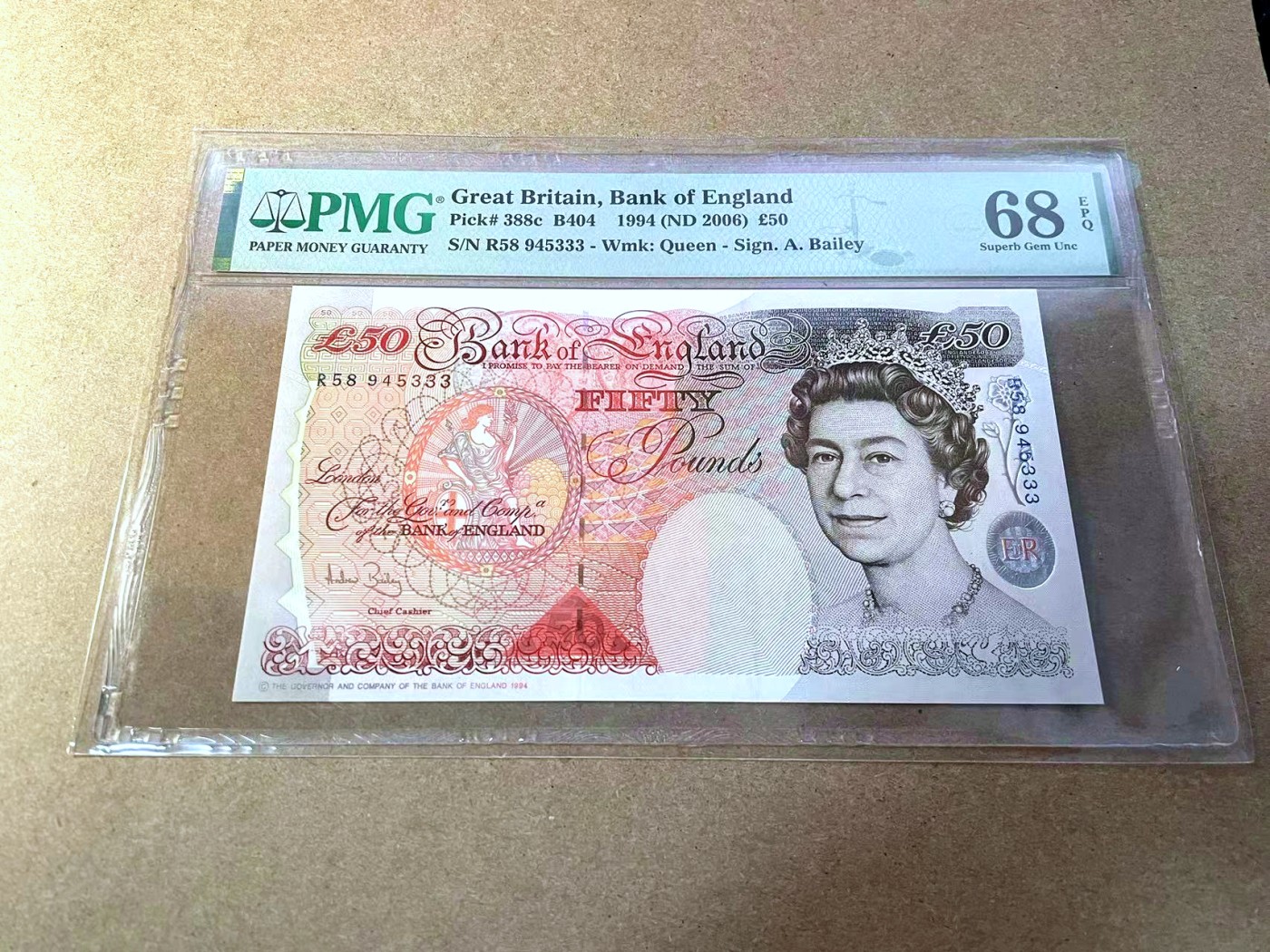 【Blue Auction】✨世界纸币精拍第437期【精】 【333豹子号】英国 2006年50镑 PMG68EPQ 超高分