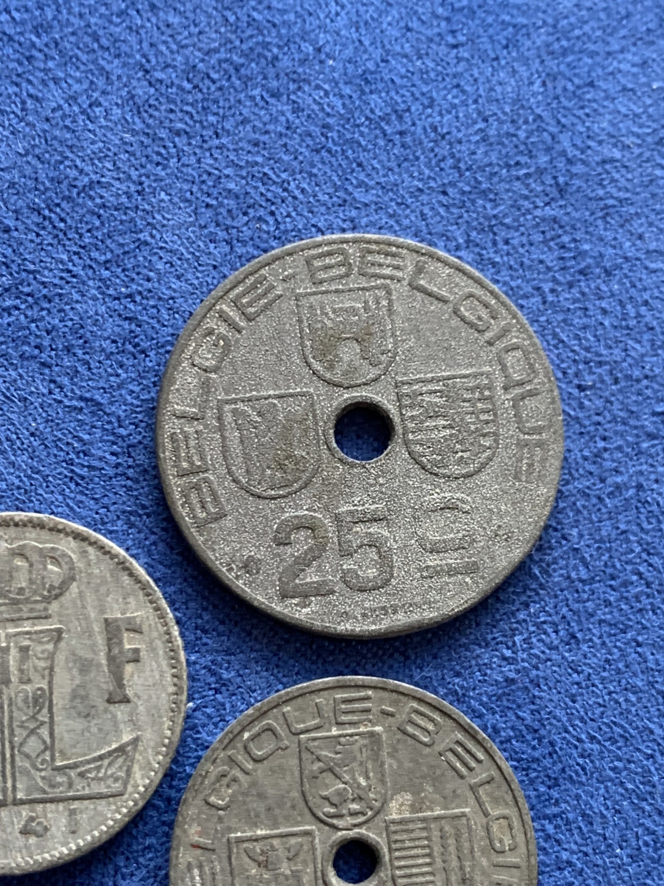 《竞宝斋》第242场-周日，周一 新年开场 (全场包邮) 3枚一组 1941年比利时傀儡政府时期1法郎锌币+25分锌币+10分锌币